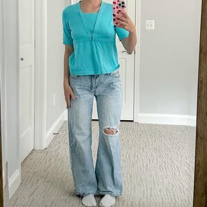 Blue vintage Christopher & Banks short sleeve top with belt